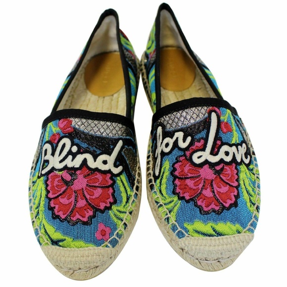 Gucci Shoes - GUCCI Embroidered Blind For Love Espadrilles Flat